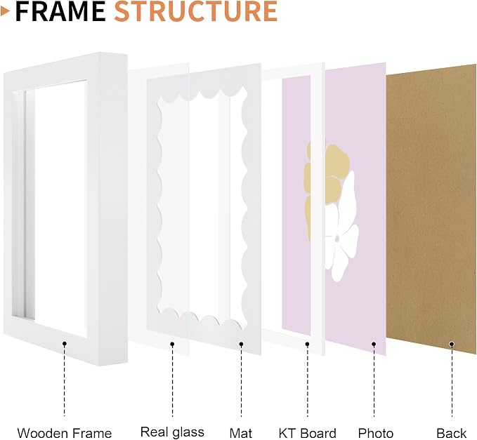5x7 Picture Frame with Real Glass, Wooden cute 5 x 7 Photo Frame with Wavy Mat - Image 5