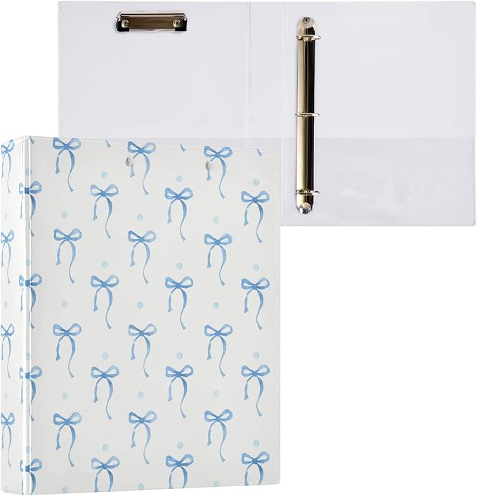 Blue Bow Round Ring Binders 1.5 Inch Ribbon Bow Knot 3 Ring Clipboard Binder - Image 8