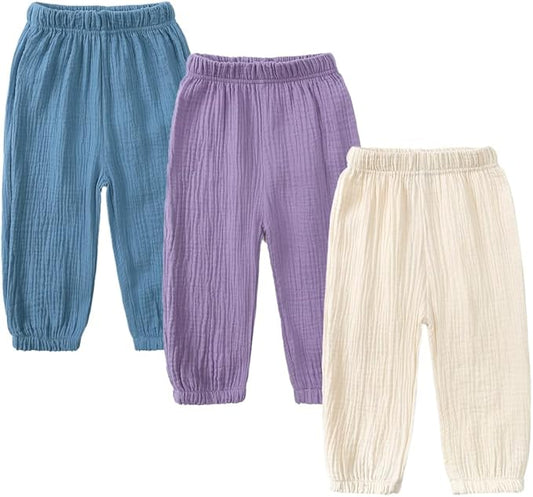MYGBCPJS Baby Boys Girls Cotton Linen Trousers Kids Casual Ankle Pants Loose Long Bloomers