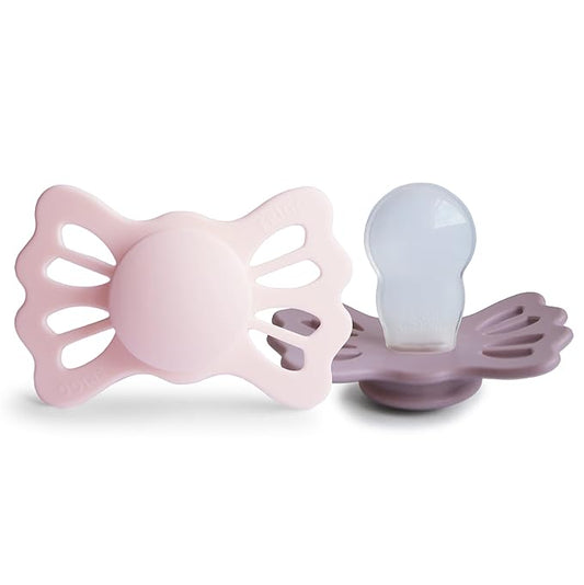 FRIGG Lucky Symmetrical SilkySoft Silicone Baby Pacifier | Made in Denmark | BPA-Free (White Lilac/Twilight Mauve, 6-18 Months)