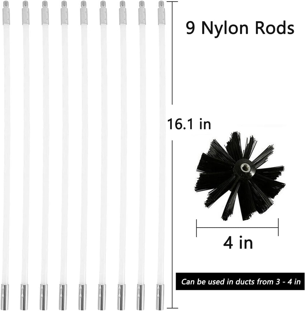 12 Feet Stove Pipe Clean Brush Extension Rods Flexible Fireplace Chimney Brush Stove Pipe Brush Rod Rotary Air Duct Dryer Vent Cleaner Rods Flue Brush Chimney Sweep Kit with Brush Head