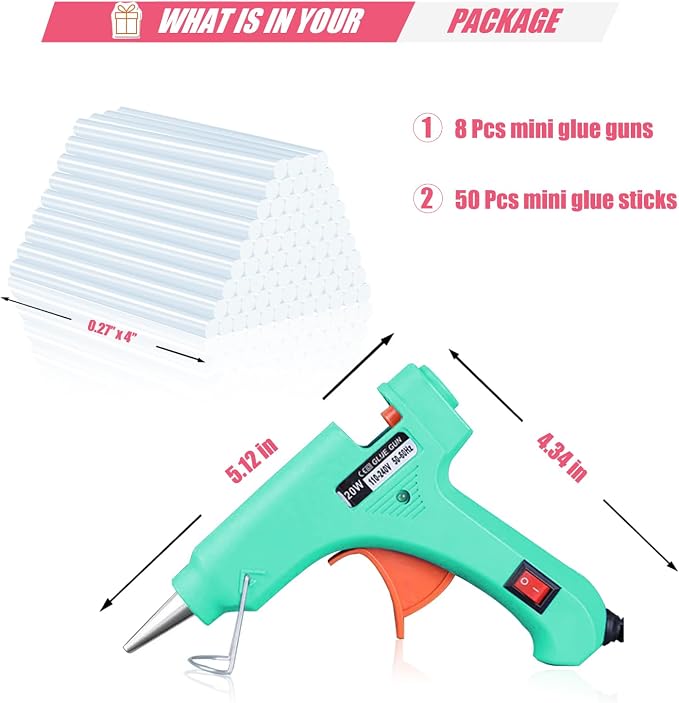BLEDS 8 Pack Mini Hot Glue Guns, 50 Sticks Kit - Image 3