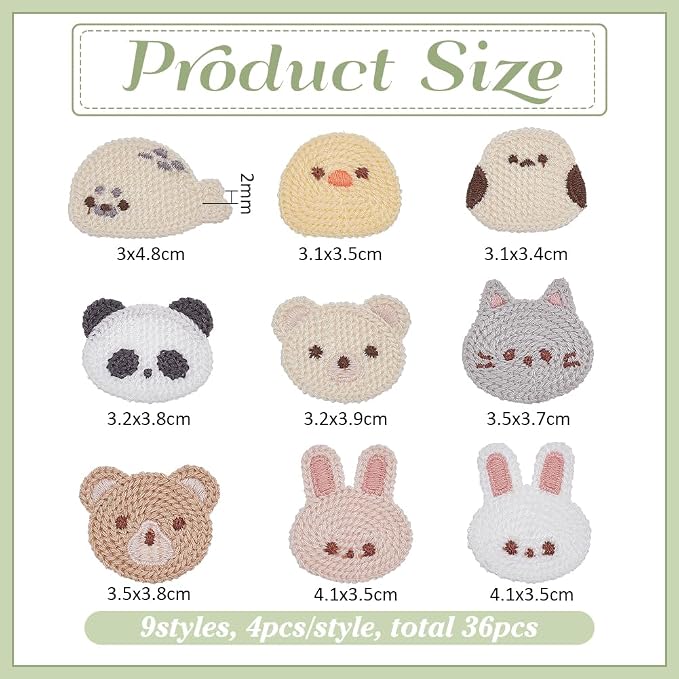 FINGERINSPIRE 36 PCS Crochet Appliques 9 Style Lovely Animals Sew On Patch - Image 2