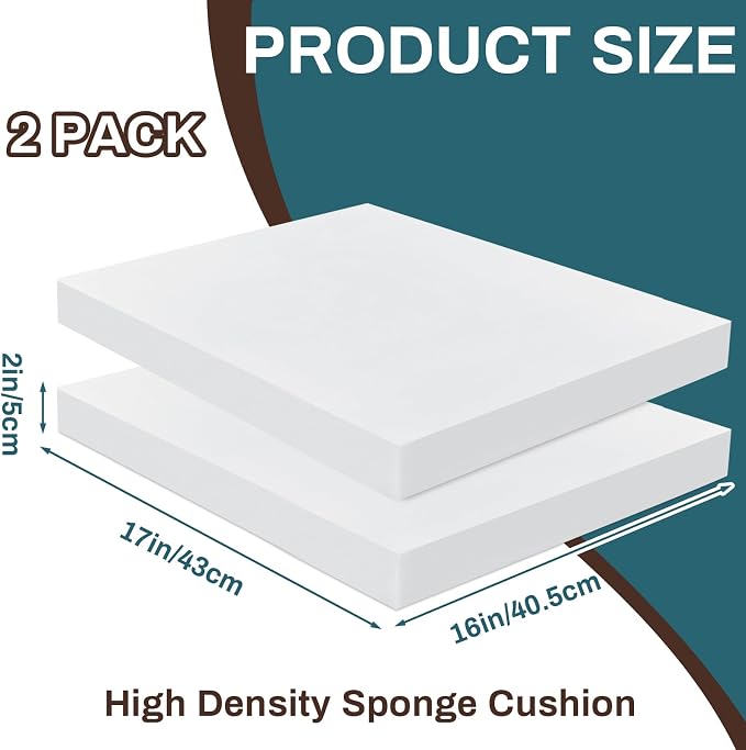 Frienda 2 Pack 2" x 16" x 17"Upholstery High Density Foam Cushion Replacement - Image 2