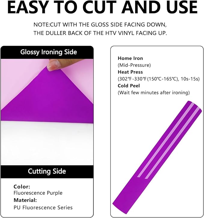 FUNKAKA Fluorescent Purple HTV Heat Transfer Vinyl Rolls - Image 2