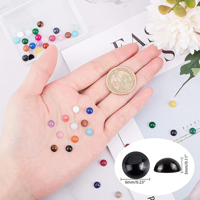 SUPERFINDINGS 46Pcs Natural Gemstoness Cabochons 6mm Half Round Cabochon Beads - Image 3