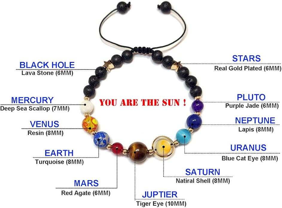 Women Stone Bead Charm Bracelet Universe Galaxy the Eight Planets Nine Planets - Image 3