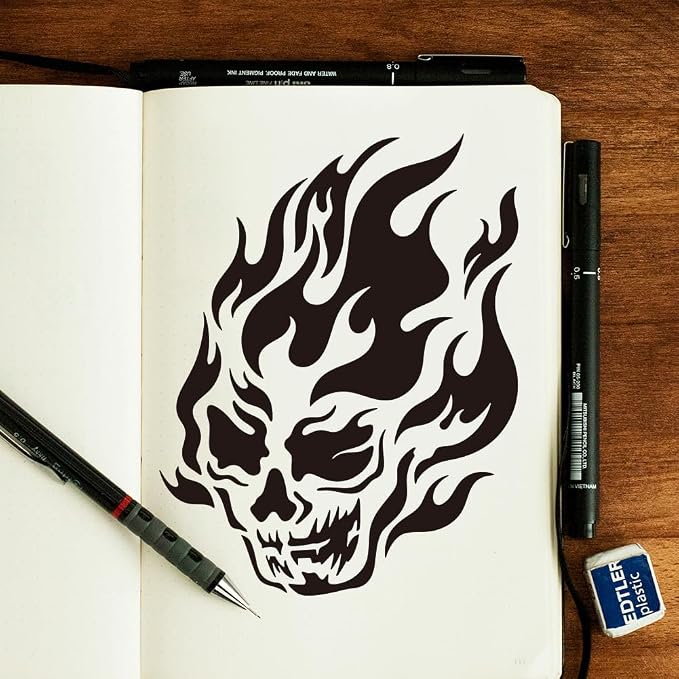 Flame Skull Painting Stencil 11.7 x 8.3 Inch Drawing DIY Craft Reusable Plastic - Image 3