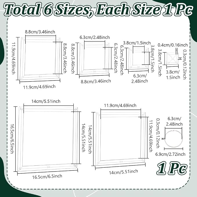NBEADS 6Pcs Acrylic Quilting Templates Set, Square Cutting Ruler Template - Image 2