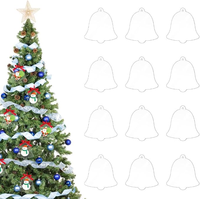 12 Pack Blank Christmas Bell Ornaments Christmas Hanging Ornaments Clear by werdecade
