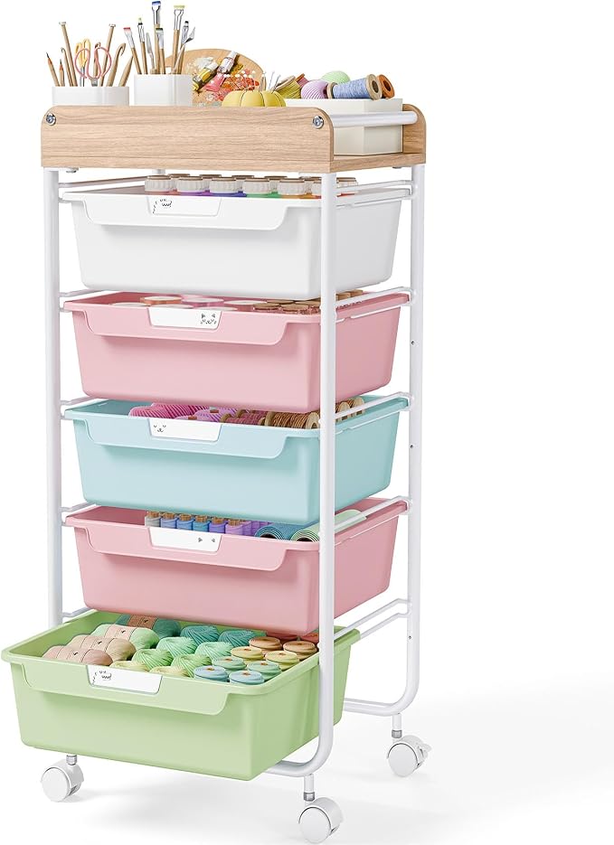 Utility Cart with Drawers, Craft Cart with 5 Drawers, Art Supply Organizer by SYKIARIOL