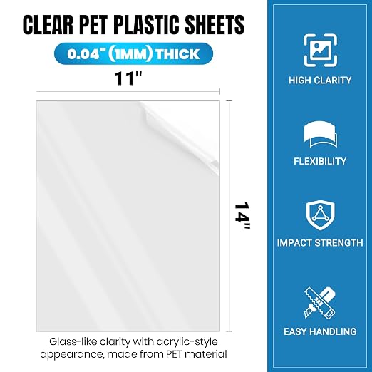 CALPALMY 5-Pack 11x14 Clear PET Plastic Sheets, 0.04" Thick Flexible - Image 2