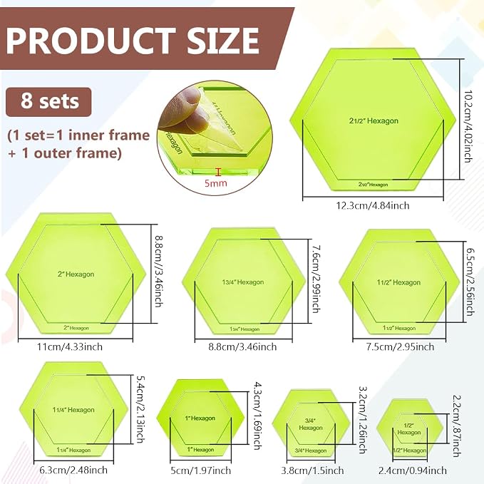 BENECREAT 16 Sizes Hexagon Quilting Template, Acrylic Intricate Sewing Machine - Image 2