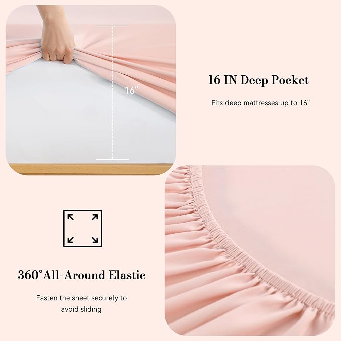 Pink King Sheet Set 4 Piece, Soft Breathable Cooling Microfiber Bed Sheets - Image 3