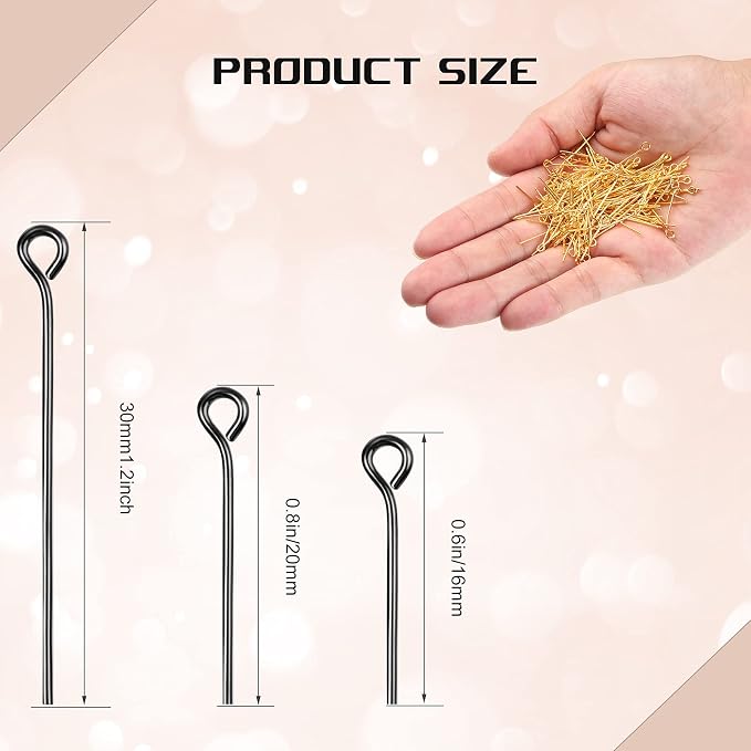 Junkin 1400 Pcs Eye Pins Mix Jewelry Findings 0.63 * 0.79 * 1.18 in Open Eye - Image 4