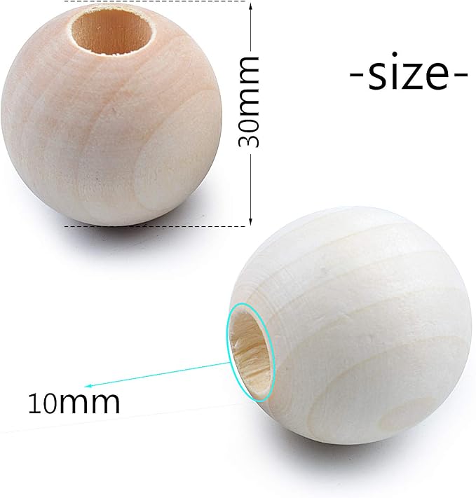 Jdesun 25 Pieces Wooden Beads, Natural Round Wood Loose Beads Wood Spacer 30mm - Image 3