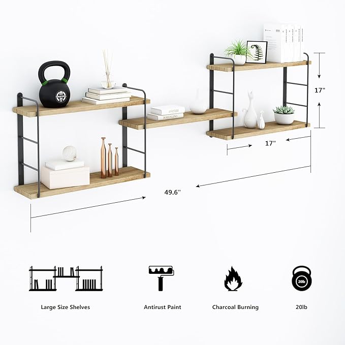 MXCSE Wall Shelves, Wall Mounted Floating Bookshelves, DIY Wood Hanging Shelves - Image 3