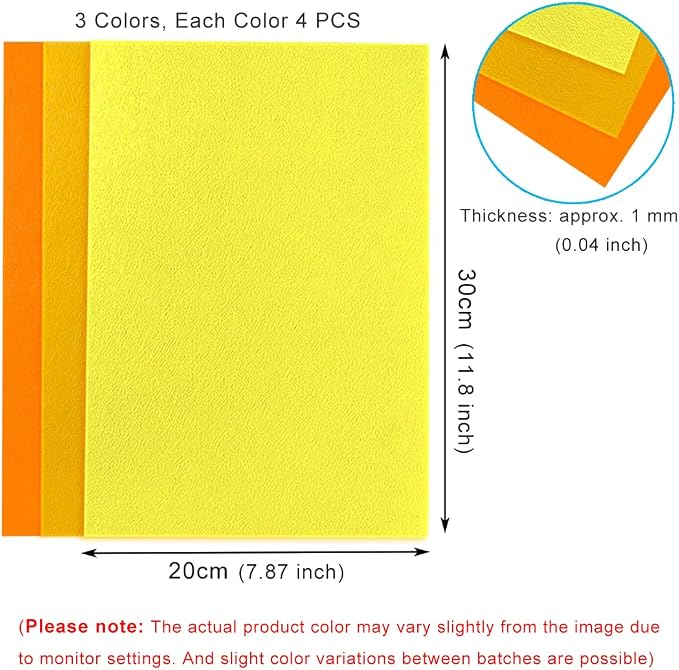 12 PCS Felt Fabric Sheets Shades of Yellow, 7.87*11.8 inch A4 Stiff Felt Square - Image 2