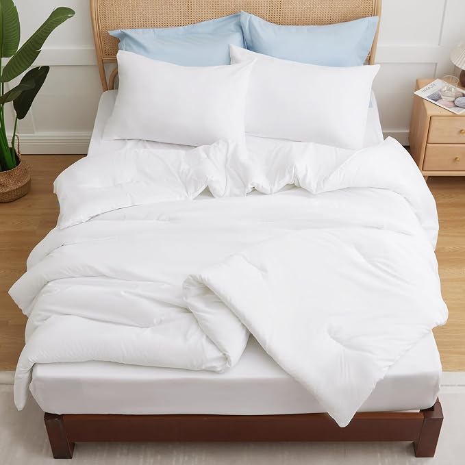 CozyLux California King Comforter Set White, 3 Pieces Cal King Solid Breathable - Image 8