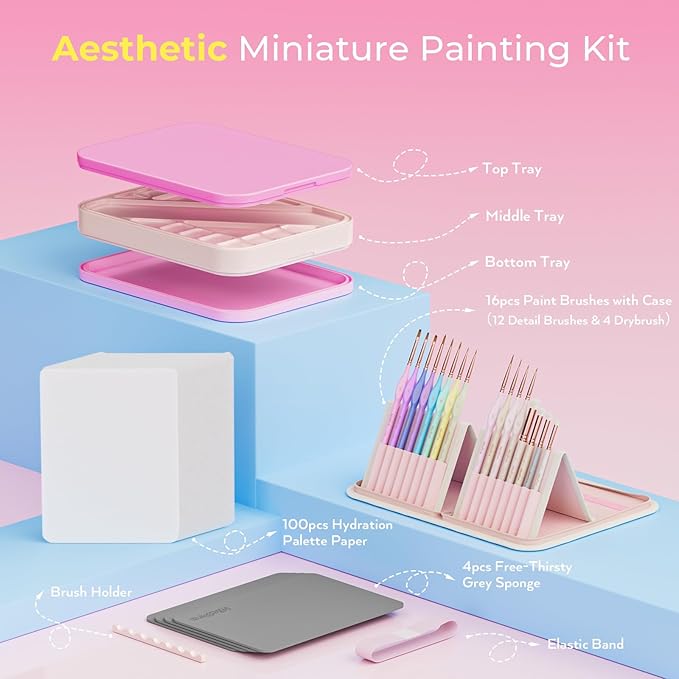 Nicpro Aesthetic Miniature Painting Kit, Stay Wet Palette & 16PCS Detail Paint - Image 2
