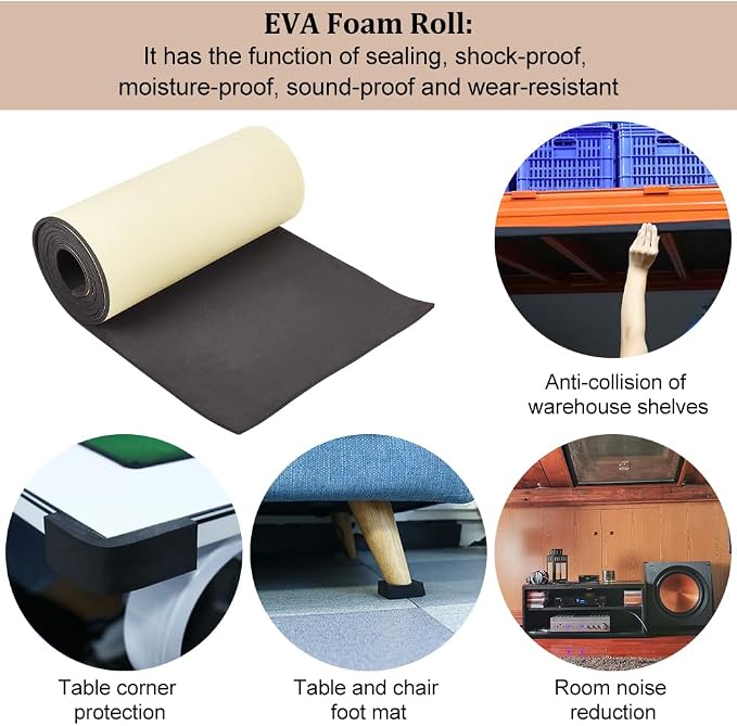BENECREAT 78.7x12 inch Black Self-Adhesive EVA Foam Roll, 5mm Thick Sticky - Image 6