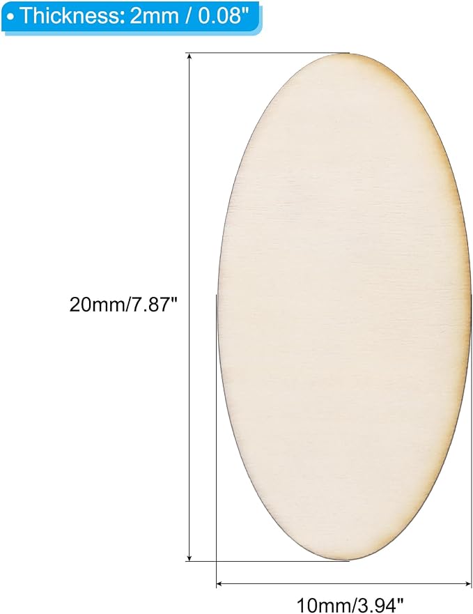 PATIKIL 60PCS Oval Wood Pieces 0.8 Inch Unfinished Oval Shape Wooden Blank - Image 2