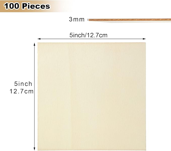 100 Pieces 5x5 Inch Wood Squares Unfinished Basswood Plywood Wooden Sheets 1/8 - Image 2