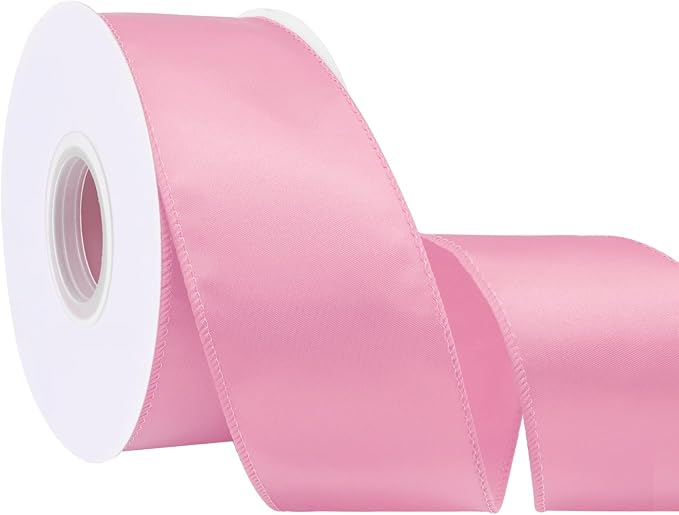 Pink 2.5 Inch Continuous 25 Yards Satin Wired Ribbon by Simplegoal