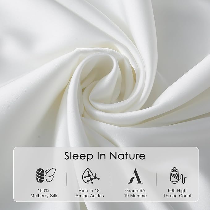 Cobnom Mulberry Silk Pillowcase Set, 600 Thread Count, Breathable - Image 3