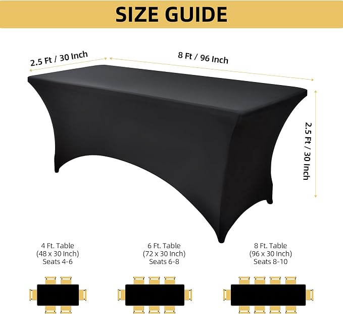 6-Pack 8ft Black Spandex Table Covers - Image 4