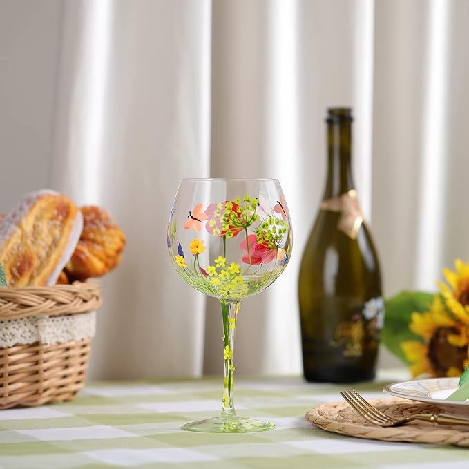 NymphFable Flower Wine Glass 100% Hand Painted Gin Balloon Wine Glass 20oz - Image 6