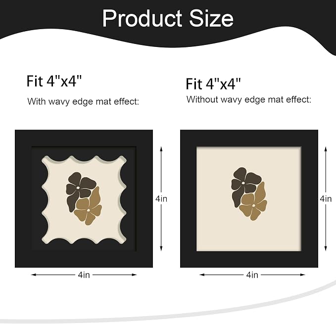 4x4 Picture Frame with Real Glass, Wooden cute 4 x 4 Photo Frame with Wavy Mat - Image 2