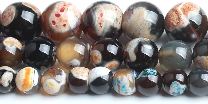 35pcs Round Loose Orange&Coffee Fire Agate Beads - Image 8