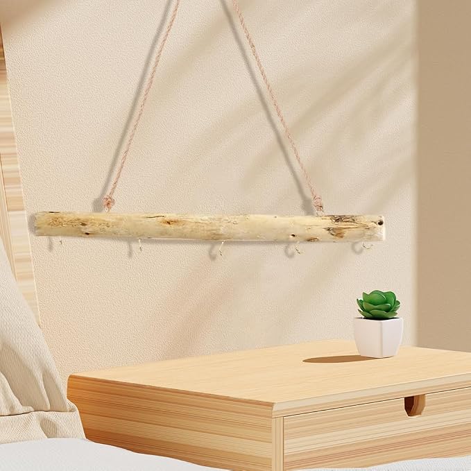 15 Inch 5 Hook Driftwood Wall Hanging Wall Mounted Jewelry Holder Decor Natural - Image 7