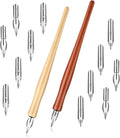 14pcs Oblique Calligraphy Comic Pen Set, 2-in-1 Wooden Pen Holder by Mozeat+Lens