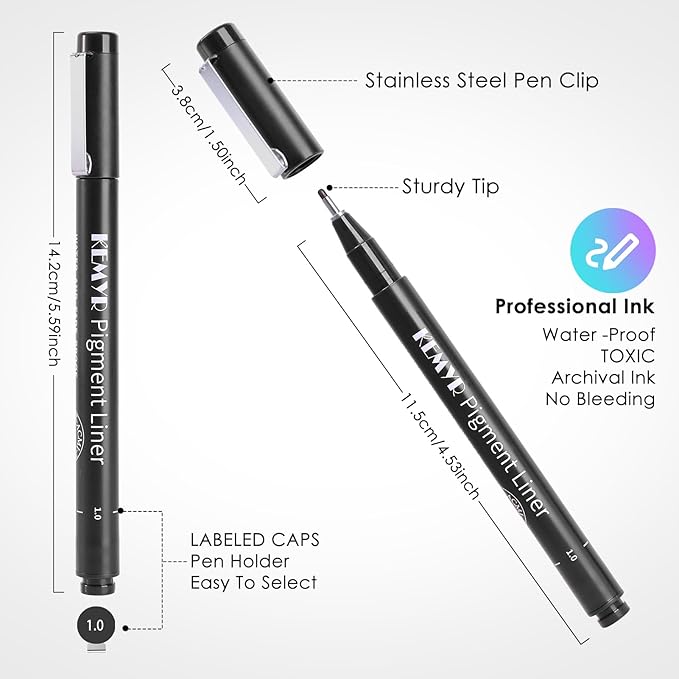 KEMYR 4 Micro Fine liner Drawing Art Pens Calligraphy Pens: 0.4mm Size Black - Image 2