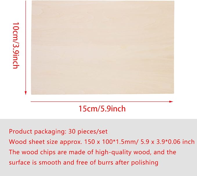 Basswood Sheets, 30 Pack Unfinished Wood, Rectangle Thin Plywood Wood Sheets - Image 2