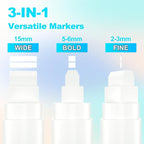 FansArriche Jumbo Poster Markers, 3 White 15mm Acrylic Paint Markers | - Image 2