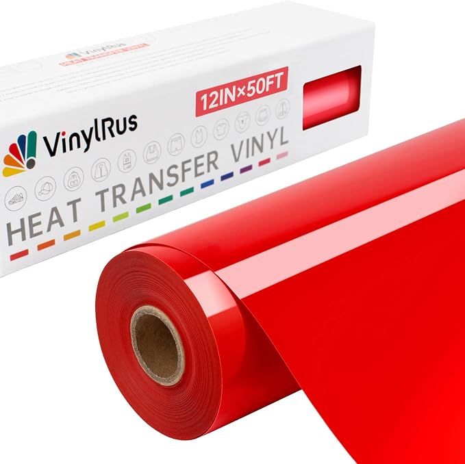 VinylRus Heat Transfer Vinyl-12” x 50ft Red Iron on Vinyl Roll by VinylRus