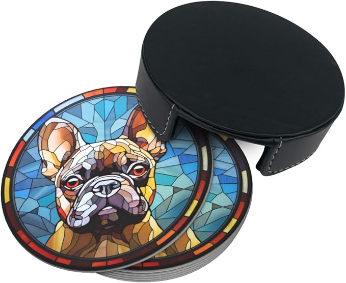 Drink Coaster Set of 6, French Bulldog Dog Mom Lover Gift, Leather Drink - Image 7