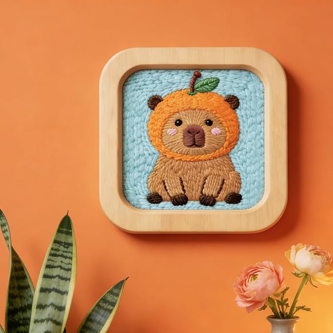 INFUNLY Orange Capybara Punch Needle Kit 9.4x9.4" DIY Punch Embroidery Kit - Image 7