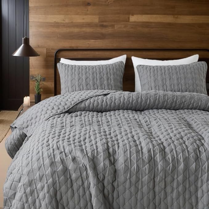 WDCOZY Dark Grey Quilt Queen Size Bedding Sets - Image 8