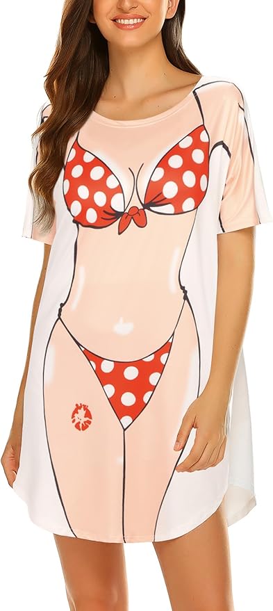 Ekouaer Women's Bikini Shirt Cover Up Short Sleeve Cute Bikini Print Cover-Up by EKOUAER