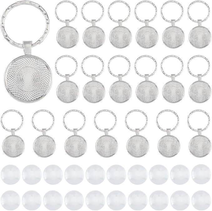 DICOSMETIC 20 Sets Keychain Making Kit 25mm/0.98" Round Trays Platinum Alloy by DICOSMETIC