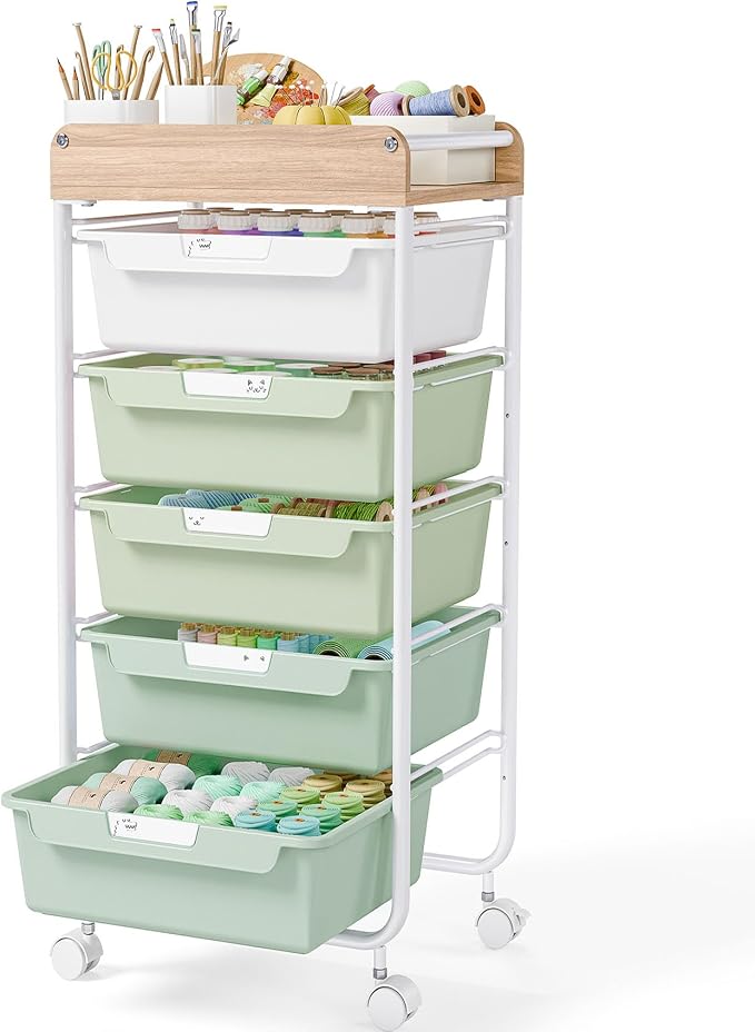 Utility Cart with Drawers, Craft Cart with 5 Drawers, Art Supply Organizer by SYKIARIOL