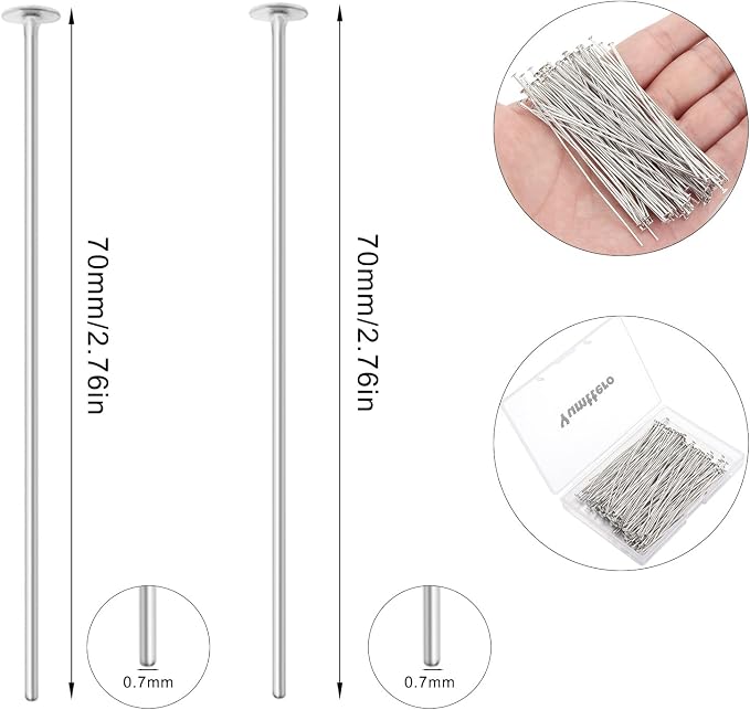 200 Pcs 70mm/2.76 Inch 21 Gauge Head Pins - Image 2