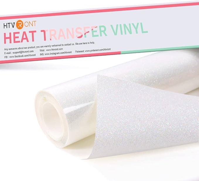 HTVRONT Rainbow White Glitter HTV Vinyl Roll, Iron on Vinyl by HTVRONT
