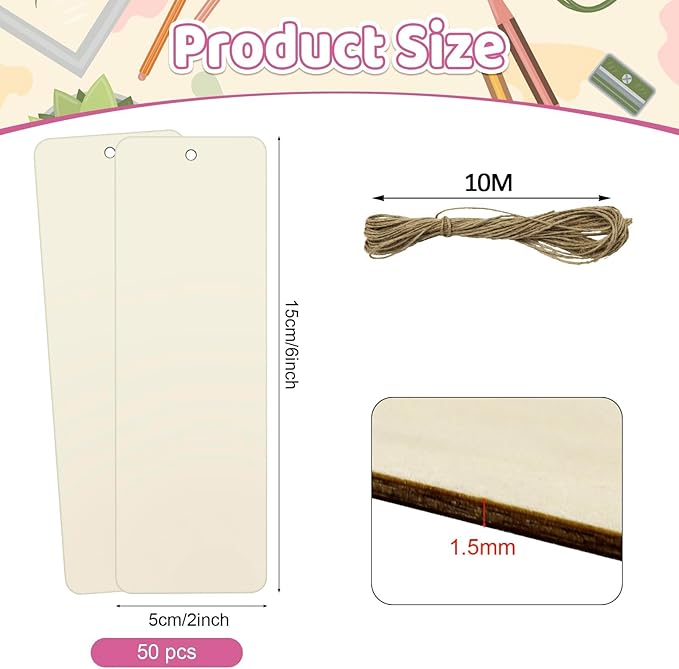 50 Sets 6 x 2 Inch Large Size Wooden Bookmarks - Image 2