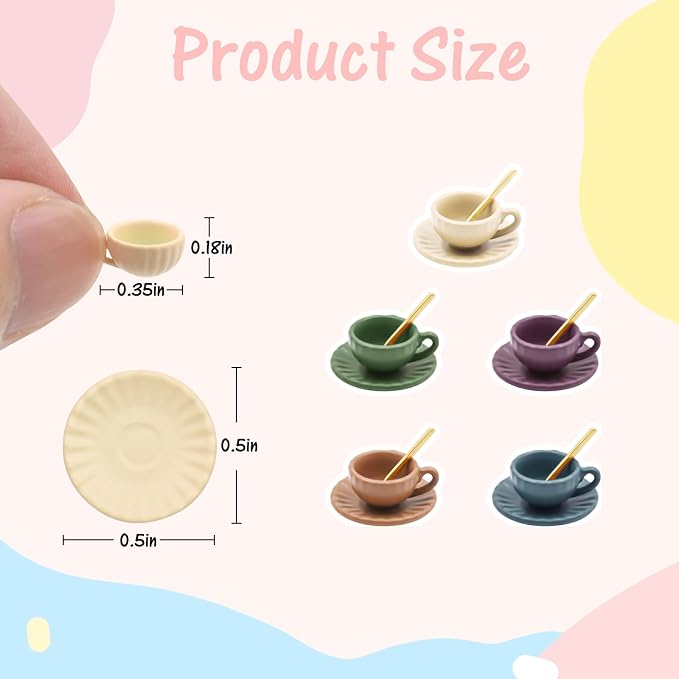 5 Set Dollhouse Miniature Coffee Cups Miniature Dollhouse Accessories 15 Pieces - Image 3
