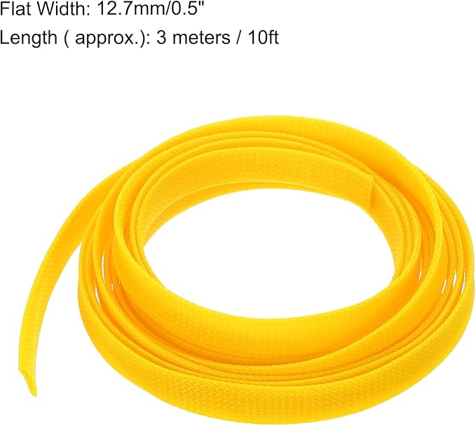 uxcell PET Expandable Sleeving 10ft 1/2" Yellow Cable Management Sleeve Cord - Image 3